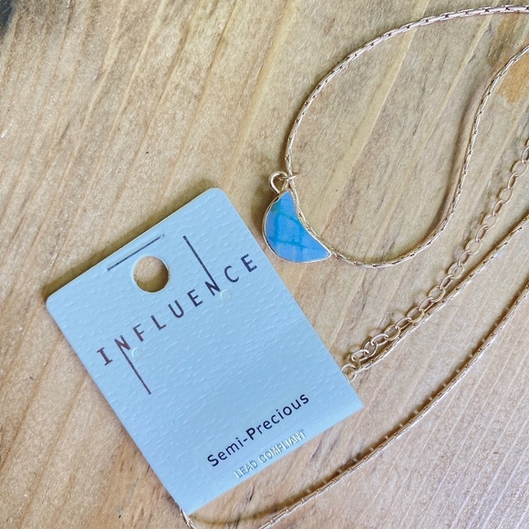 Crescent Moon Necklace Semi-Precious Stone NEW Blue - Picture 1 of 5